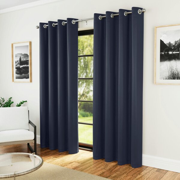 Enhanced Living Navy Plain Supersoft Thermal Room Darkening Eyelet Curtain - Pair for Living Room & Bedrooms