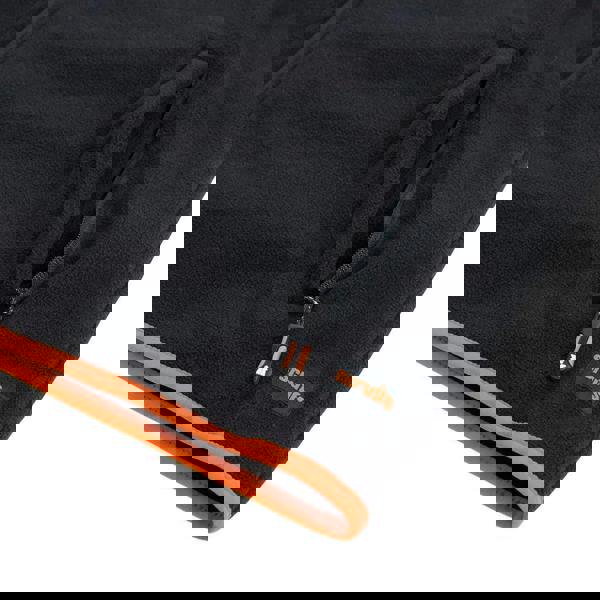 Scruffs Harbour Mens Micro Fleece Zip Up Jacket Coat, close-up view of the black fleece jacket with a zippered pocket and orange trim detailing.