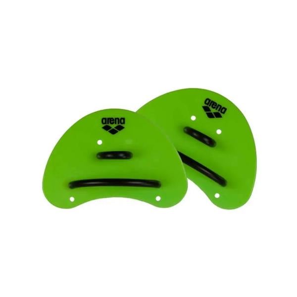 Lime green Arena Elite Finger Paddles with black straps