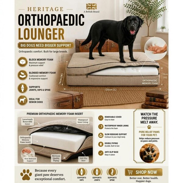 Snug and Cosy Pets Heritage Tweed Orthopaedic Pet Lounger - Comfort & Support