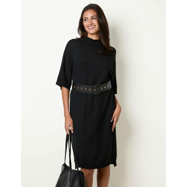 Blue Vanilla Midi Dress With Woven PU Leather Belt