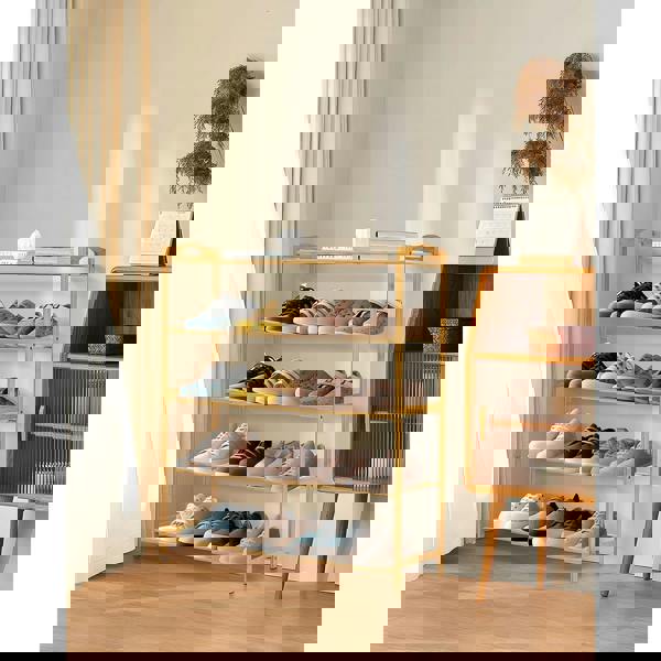 MANTRARAJ 4-Tier Bamboo Shoe Rack Storage Shelf Wooden Storage Shelves Plants Shoe Storage Organizer