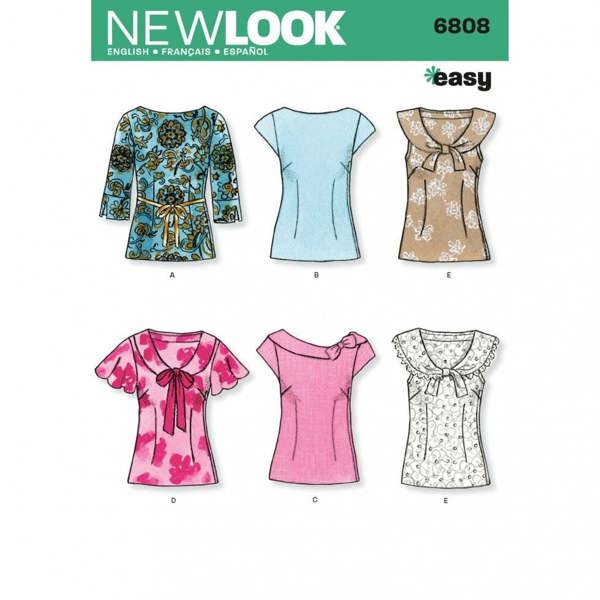 New Look Sewing Pattern 6808, Tops for Women, 8-10-12-14-16-18 - Easy