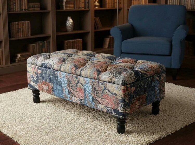 ISTOOLS Premium Handmade Damask Multicolour Storage Ottoman Bench – UK Storage Seat & Coffee Table - 30 x 20 Inches (76 x 51cm)