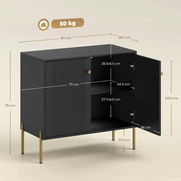 Sideboard Buffet Cabinet, Coffee Bar Cabinet with Fluted Doors and Adjustable Shelf, Black