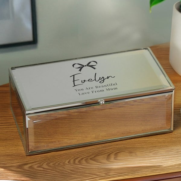 Personalised Memento Company Personalised Bow Mirrored Jewellery Box