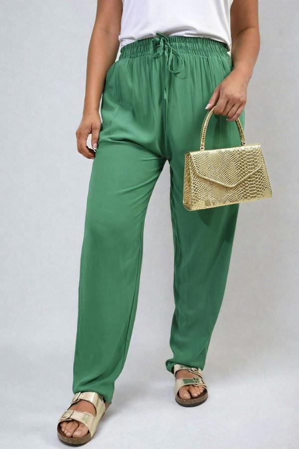 Matilda Drawstring High Waist Trouser With Side Pockets - Green