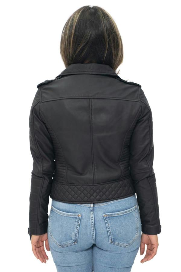 Infinity Leather Womens Leather Quilted Vintage Brando Biker Jacket-Lusaka