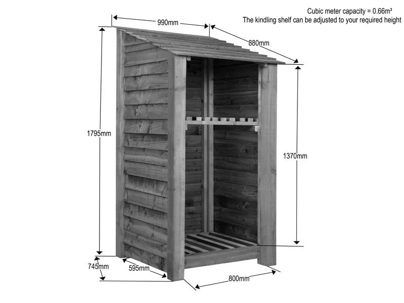Arbor Garden Solutions Wooden Log Store with Shelf W-99cm, H-126cm Or 180cm, D-88cm