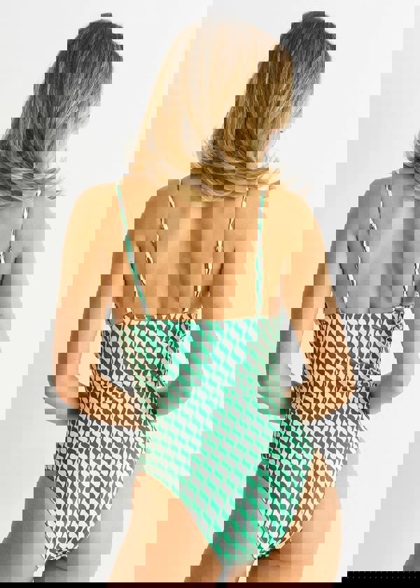 Gini London Green Wave Print Tie Front Swimsuit