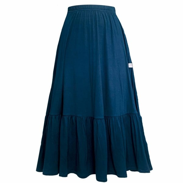 Frock Tales Boho Gathered Midi Skirt With Pockets - Petrol Blue