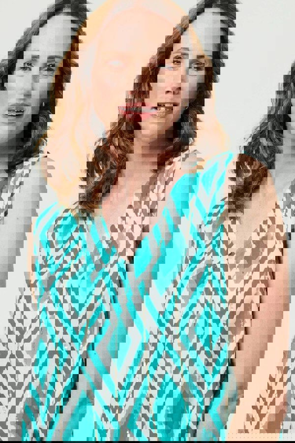 Green | Geo Print V-Neck Sleeveless Relaxed Top
