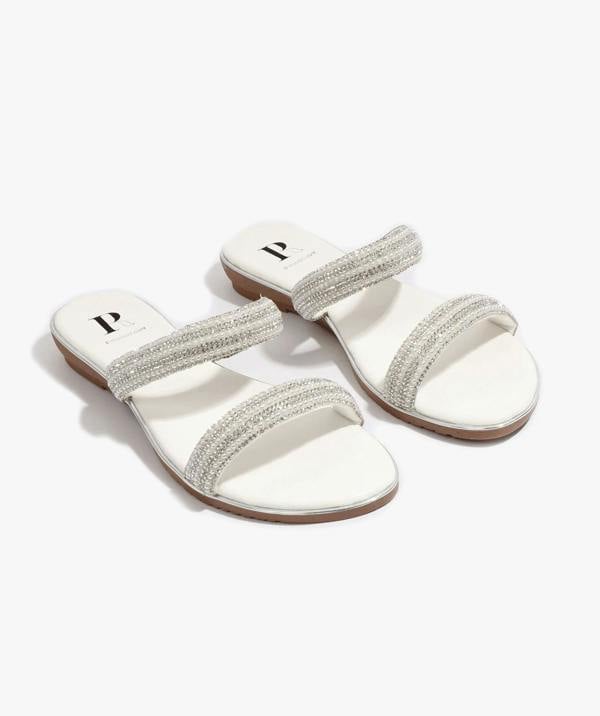 Pia Rossini Kalippo - Silver Embellished Wedged Mule Sandals
