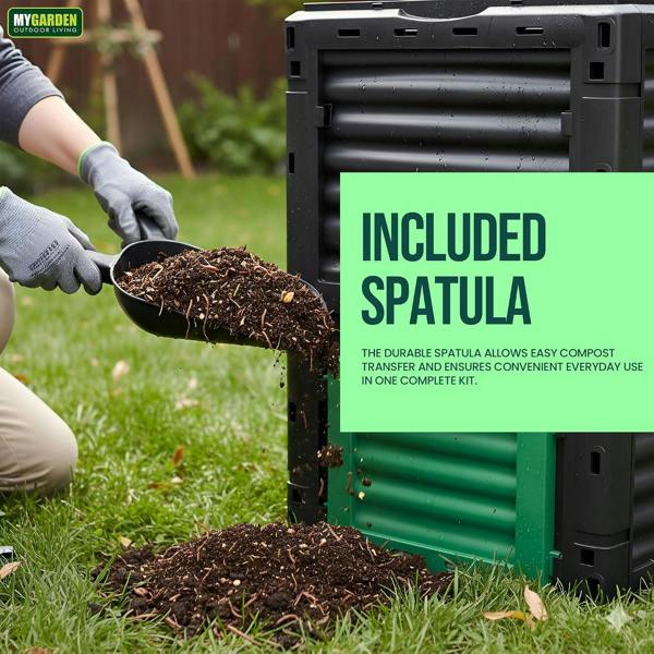My Garden Outdoor Living Garden Compost Bin 300L with Spatula - Easy to Assemble Large Capacity Compost & Yard Waste Container