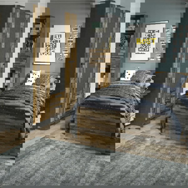 Furniture To Go Brooklyn 3 Door Wardrobe with 2 Drawers in Walnut and Dark Matera Grey