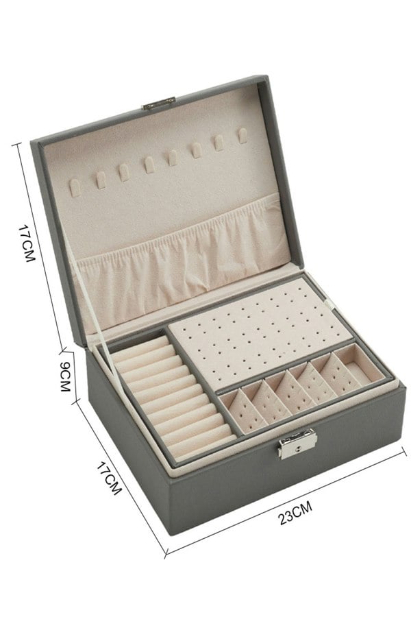 Living and Home Lockable Double Tier Faux Leather Jewellery Organizer