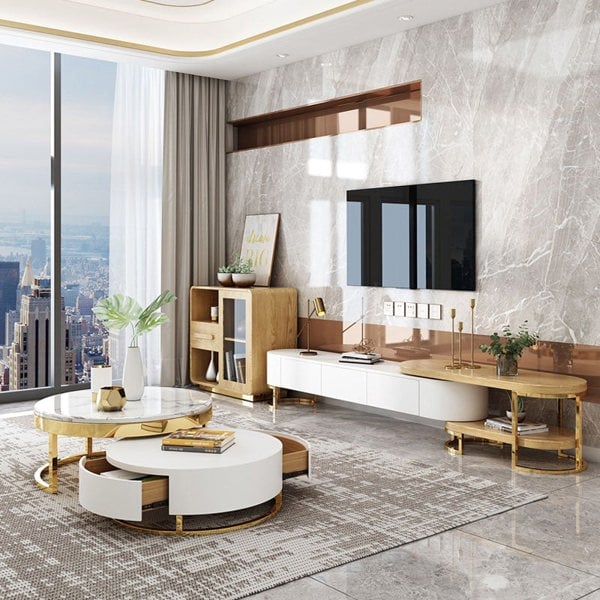 Regalia Coffee Table Set, White & Gold-Weilai Concept-Weilai Concept