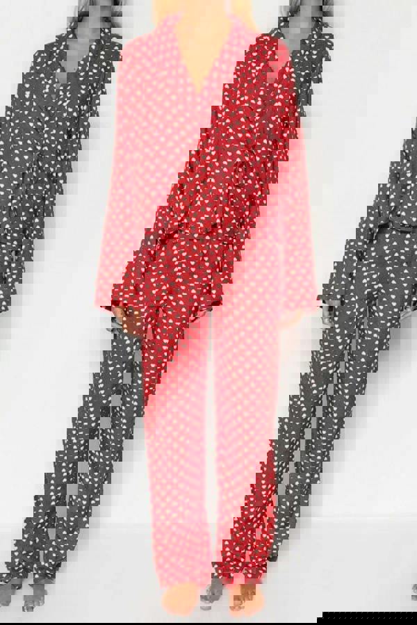 WOVCOR 2-Piece Heart Print Viscose Woven Pajama Set with Tie Detail