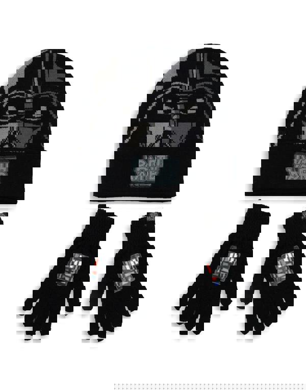 Star Wars Boys Black Darth Vader Beanie and Gloves Set (One Size)