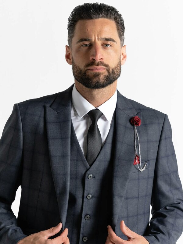 V2 Classic Kensignton Three Piece Suit - Dark Grey with Black Checks
