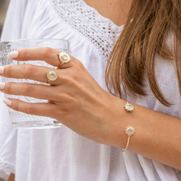 Rose Quartz October Birthstone Sunburst Bangle