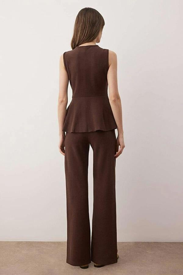 WOVCOR 2-Piece Buttoned Knitted Palazzo Bottom - Peplum Top Set