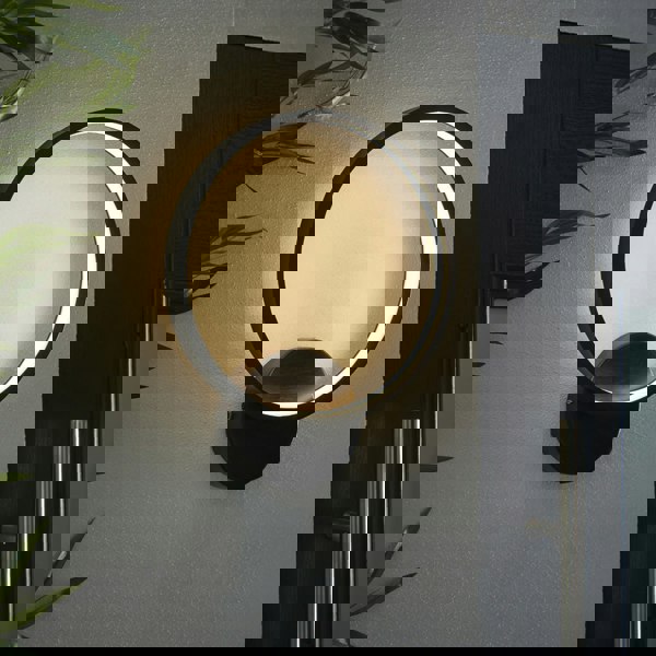 Textured Black Circular Outdoor Wall Light Integrated Warm White LED Tape Module