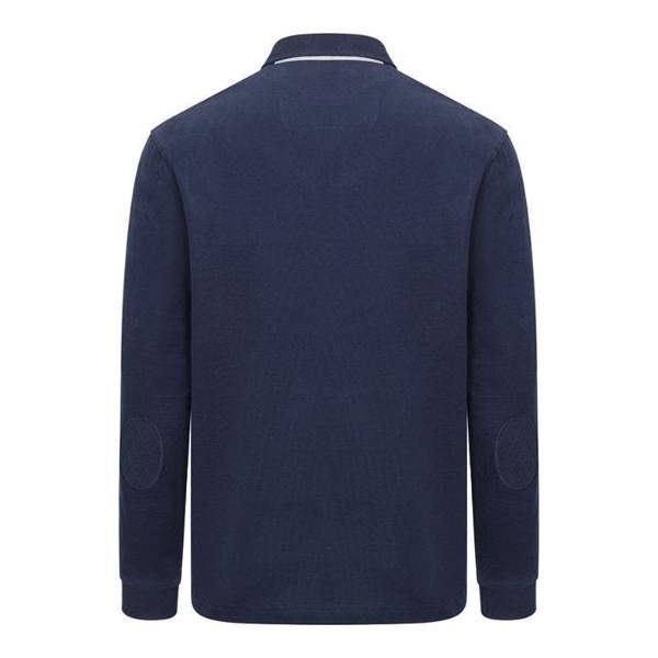 Back view of Hoggs of Fife Moffat rugby shirt in navy, showing dropped hem and rugged cotton construction