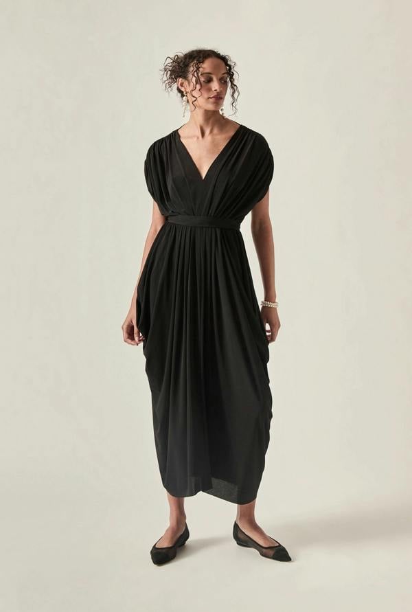 James Lakeland Draped Open-Back Midi Dress – Black