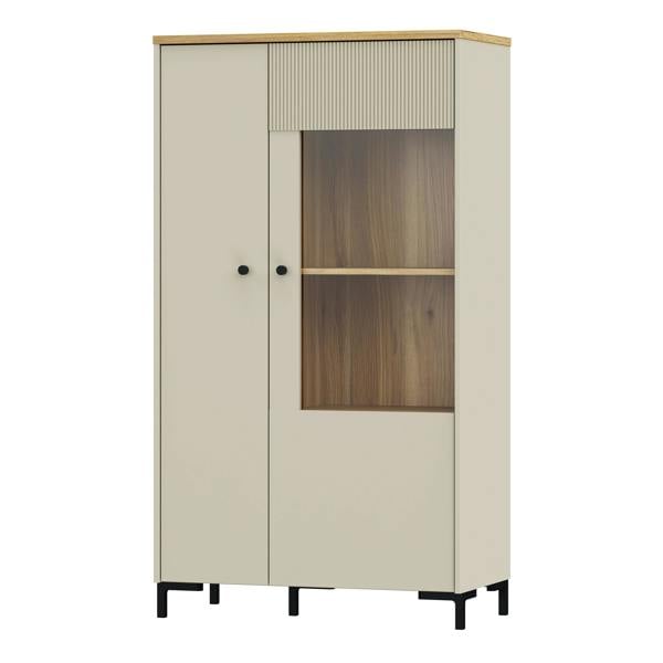Furniture To Go Bixbite Display Cabinet with Fluted Detail, Doors & Open Shelving in Mauvella Oak and Sand