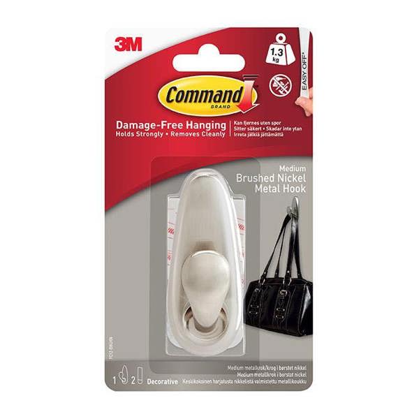 Command FC12-BN Medium Metal Hook Brushed Nickel 1.3kg - One Colour - 