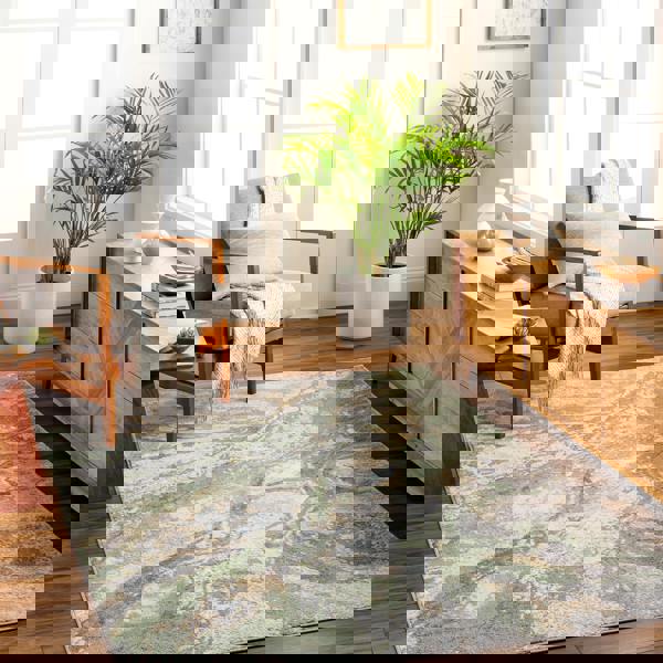 Livabliss San Francisco-Abstract Green Brown Yellow Taupe Modern Marble Rug