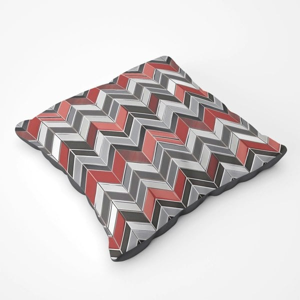 Warren Reed Red Grey Geometric Pattern Floor Cushion