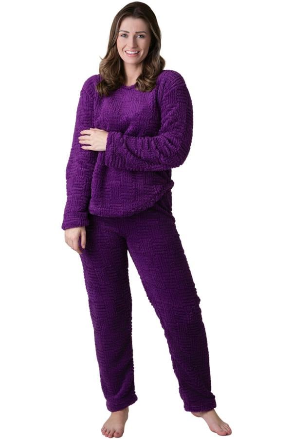 Camille Womens Supersoft Nude Textured Fleece Pyjamas with a Woven Pattern & Rope Detailing