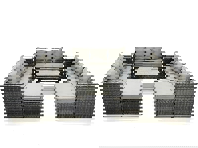 Fimous Outdoor Garden Furniture Set 6 Pieces Rattan Sofa Set with Coffee Table 2 Big Footstools Dark Grey Mixed