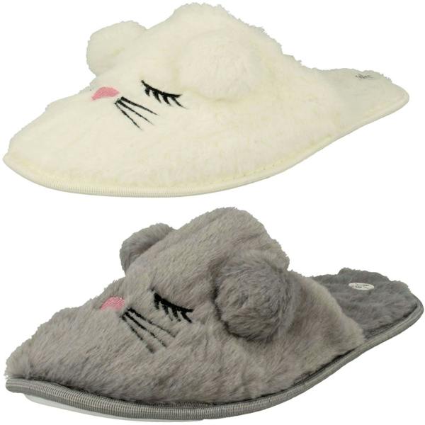 Spot On Ladies Spot On Mouse Detailed Mule Slippers X2116