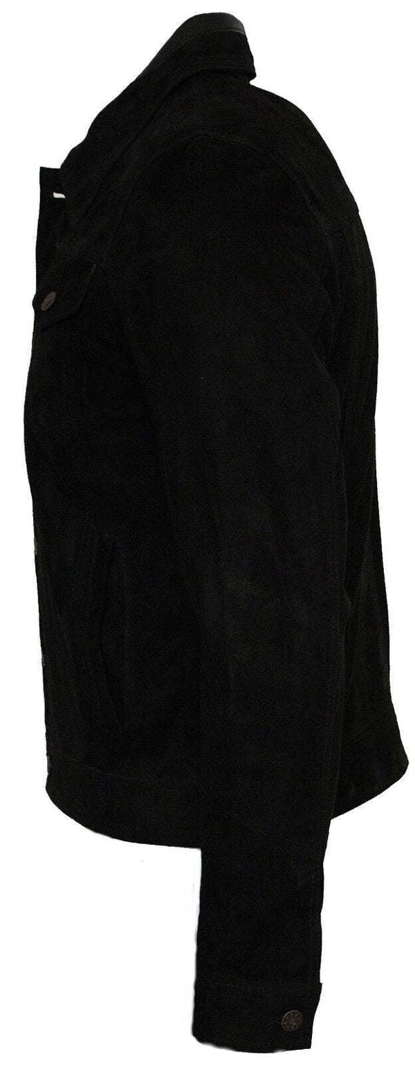 Infinity Leather Mens Trucker Classic Suede Leather Shirt Jeans Jacket