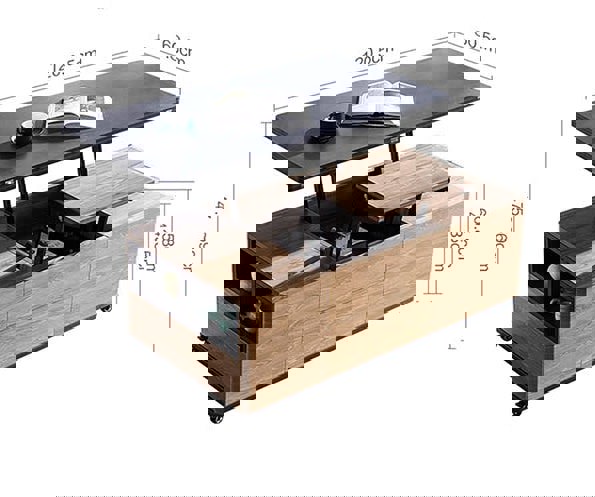 Ruby Lift Top Coffee Table, Multi-Functional Foldable Coffee Table, Walnut & Black-Weilai Concept-Weilai Concept