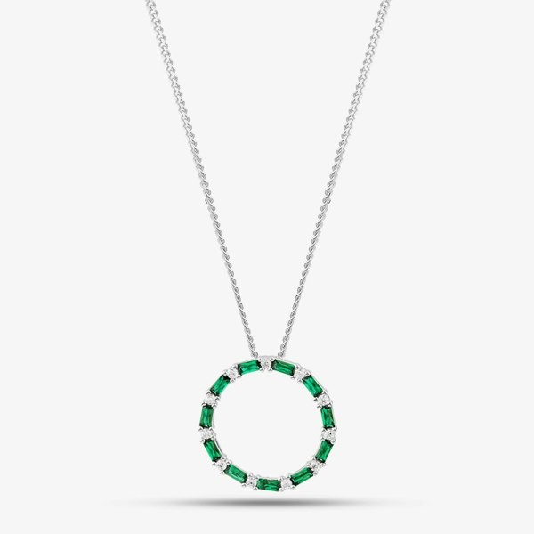 T. H. Baker Sterling Silver Green Cubic Zirconia Circle Pendant Necklace S6675