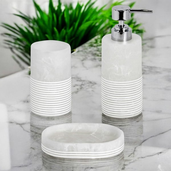 Showerdrape Bianco Frost Onyx White Striped 3 Piece Bathroom Accessory Set