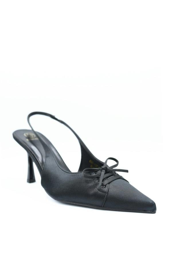 Lilly Sling Back Bow Knot Detail Pointed High Heels - Black