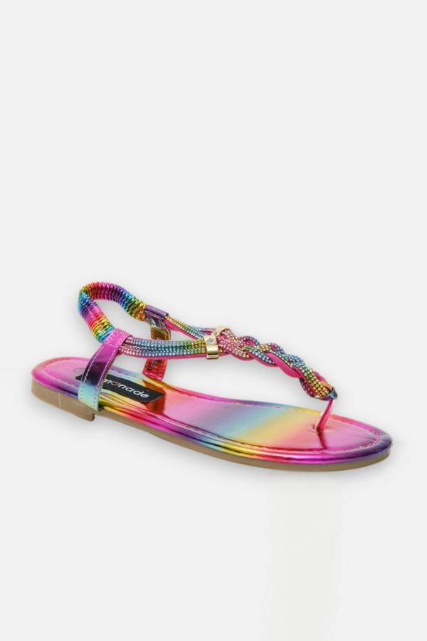 Crystal Knot Twist Sandals Rainbow, showing encrusted in crystals