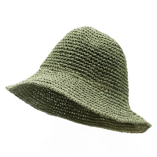 Moss green woven floppy straw sun hat with wide brim and curved crown