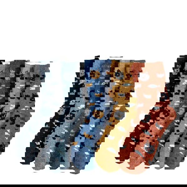 Anyfootwear 5 Pairs Size 5-9 Mix Color Kittens Winter Thick And Warm Wool Socks Casual Euramerican National Wind-Flowers Fashion Cotton Socks