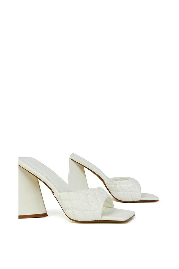 XY LONDON Quilted Square Toe Sculptured Flared High Heels