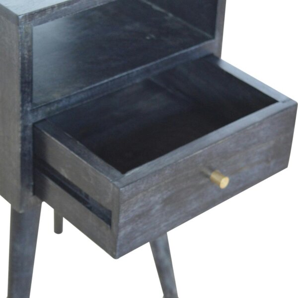 Wyld Haus Kood Mini Black Washed Mango Wood Bedside Table with Drawer and Open Shelf