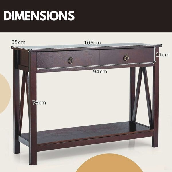 Rafaelo Mobilia Industrial Narrow Console Table With 2 Drawers Walnut Brown