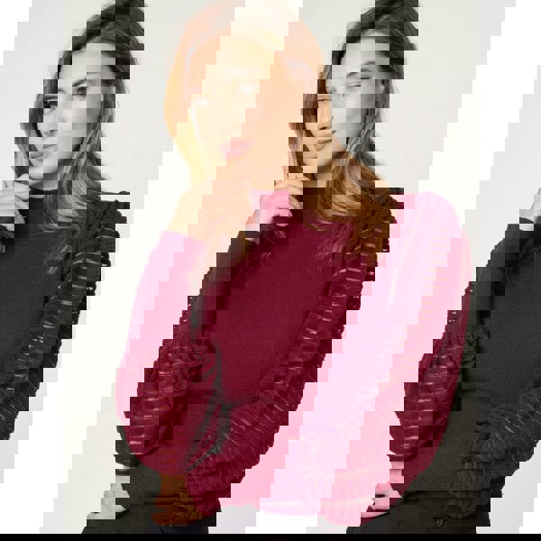 Blue Vanilla Semi-Sheer Mesh Panel Long Sleeve Jumper - Wine