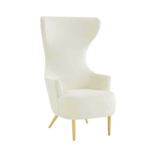 Furniture Edit Julia Cream Velvet Channel Tufted Wingback Accent Occasional Chair