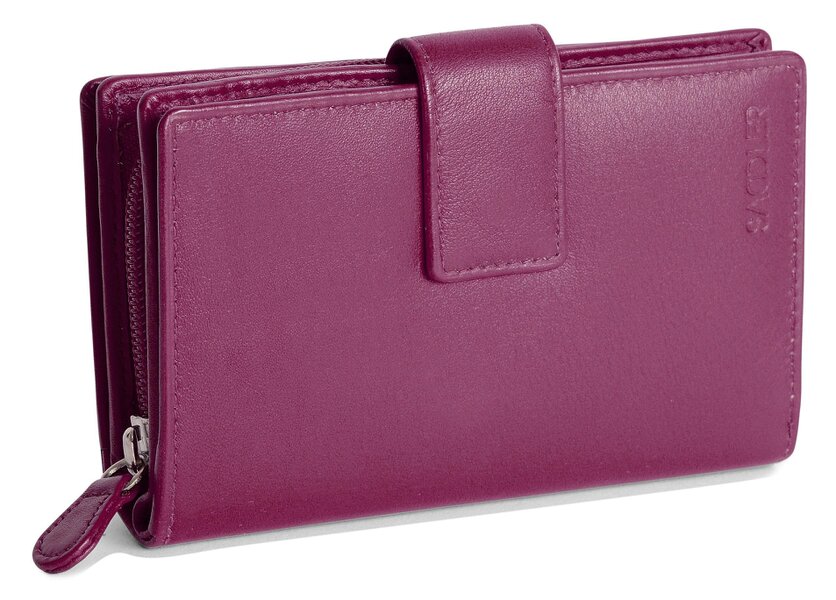 SADDLER GEORGIE Leather Double-Sided Purse - 13 Card Slots, Generous Space for Notes and Coins - RFID Protected - Magenta